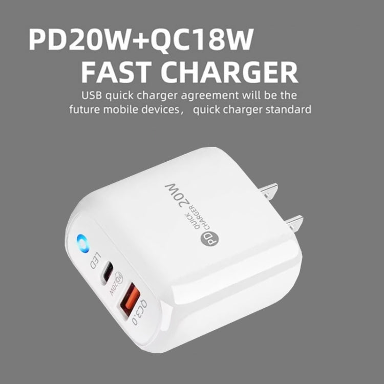 PD04 PD20W Type-C + QC18W USB Mobile Phone Charger with LED Indicator, US Plug(White) - free shipping - PMC Jewellery - Order now!