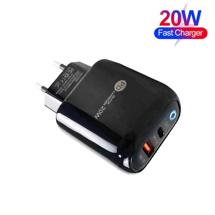 PD04 PD20W Type-C + QC18W USB Mobile Phone Charger with LED Indicator, EU Plug(Black) - free shipping - PMC Jewellery - Order now!