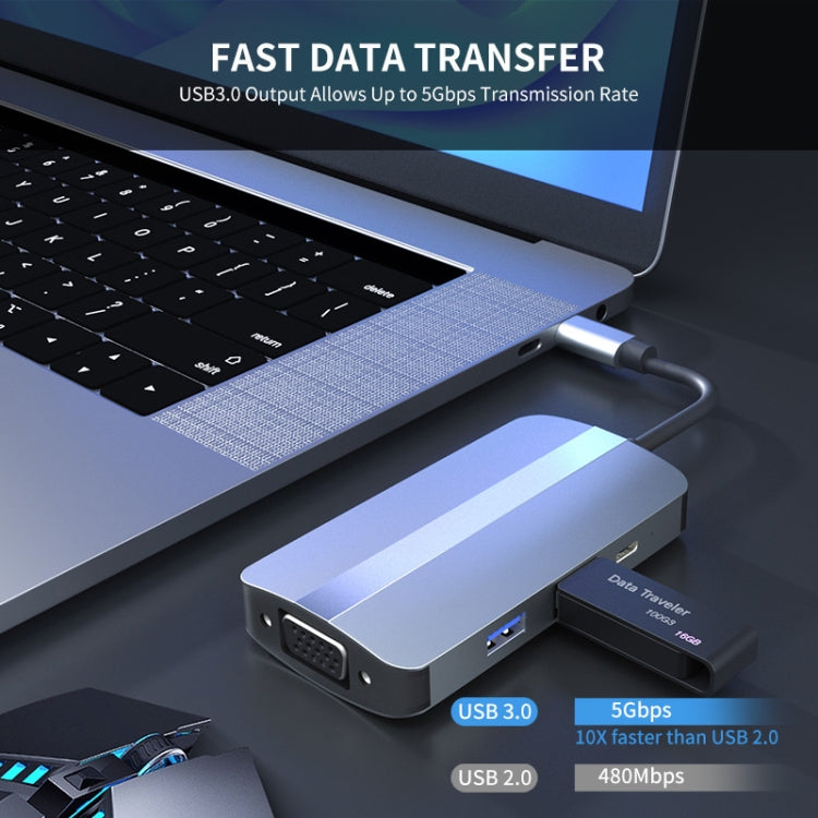 JUNSUNMAY 7 in 1 Type-C to 4K HDMI + VGA + 3.5mm Audio Docking Station Adapter PD Quick Charge Hub - free shipping - PMC Jewellery - Order now!