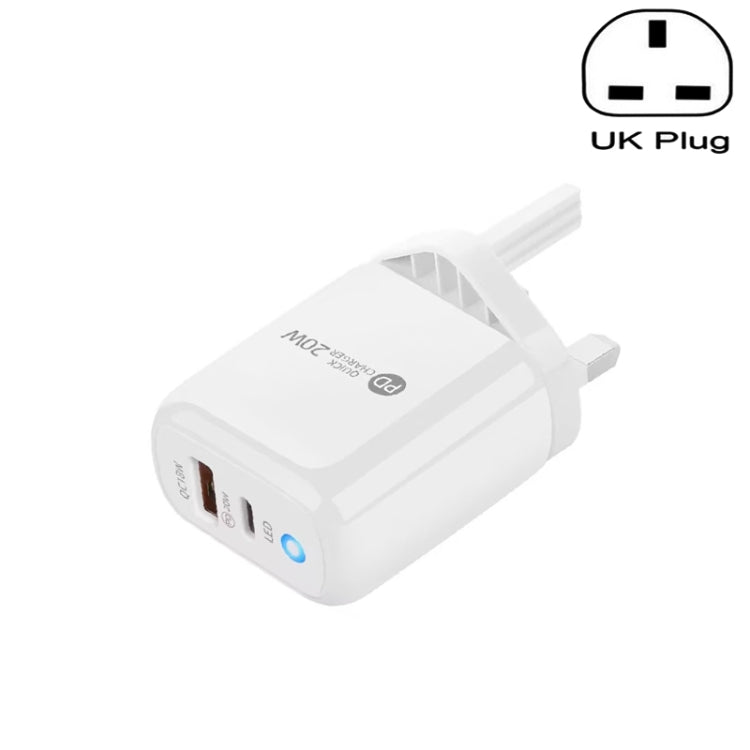 PD04 PD20W Type-C + QC18W USB Mobile Phone Charger with LED Indicator, UK Plug(White) - free shipping - PMC Jewellery - Order now!