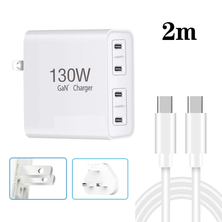 130W USB-C/Type-C Four Port GaN Charger with 2m USB-C/Type-C to USB-C/Type-C Data Cable Set EU / UK / AU / US Plug - Cable & Adapter by PMC Jewellery | Online Shopping South Africa | PMC Jewellery | Buy Now Pay Later Mobicred