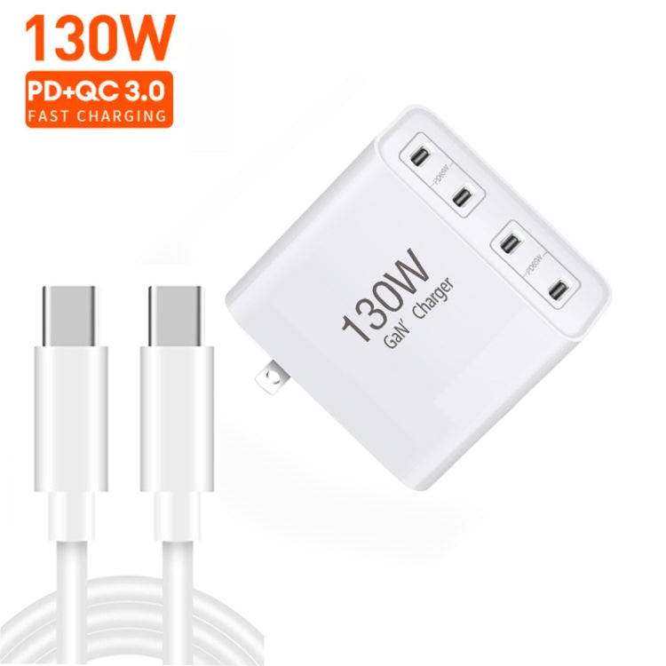 130W USB-C/Type-C Four Port GaN Charger with 2m USB-C/Type-C to USB-C/Type-C Data Cable Set EU / UK / AU / US Plug - Cable & Adapter by PMC Jewellery | Online Shopping South Africa | PMC Jewellery | Buy Now Pay Later Mobicred