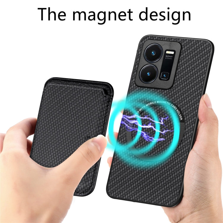 For vivo Y35 Carbon Fiber Leather Card Magsafe Case(Black) - vivo Cases by PMC TechLife | Online Shopping South Africa | PMC TechLife