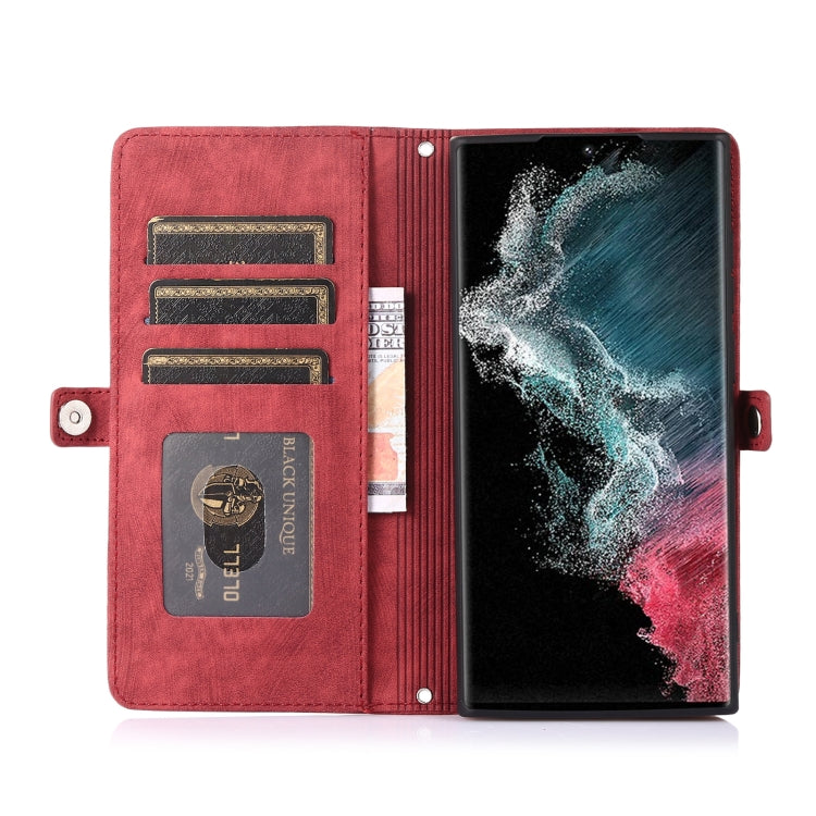 For Samsung Galaxy S22 Ultra 5G Zipper Card Slot Buckle Wallet Leather Phone Case(Red) - Galaxy S22 Ultra 5G Cases by PMC TechLife | Online Shopping South Africa | PMC TechLife
