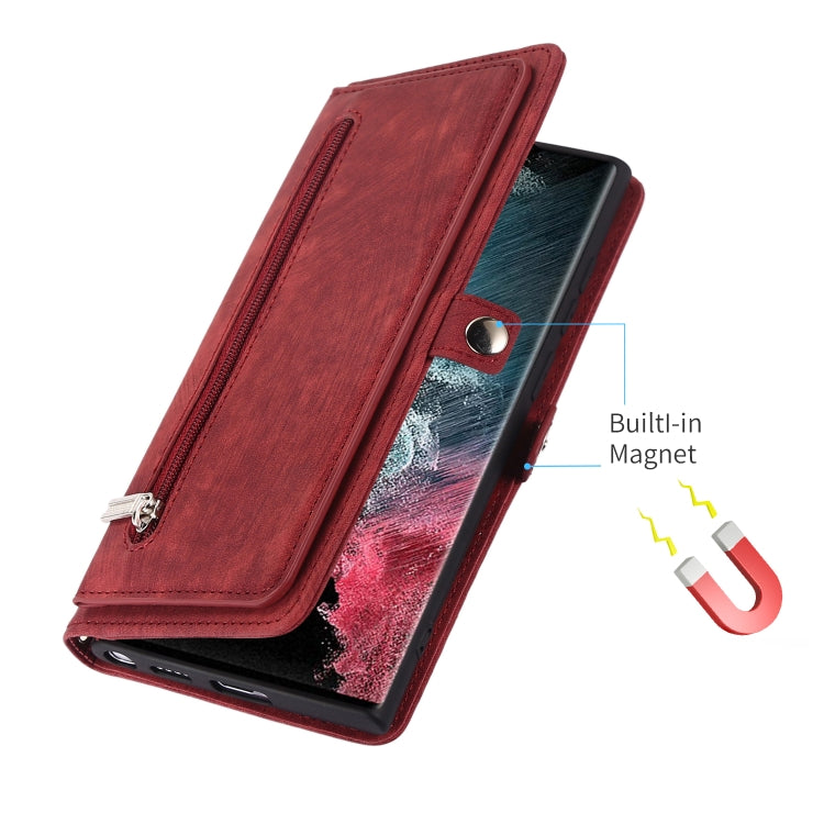 For Samsung Galaxy S22 Ultra 5G Zipper Card Slot Buckle Wallet Leather Phone Case(Red) - Galaxy S22 Ultra 5G Cases by PMC TechLife | Online Shopping South Africa | PMC TechLife