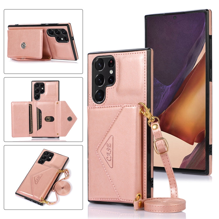 For Samsung Galaxy S23 Ultra 5G Cross-body Wallet Card Bag Leather Phone Case(Rose Gold) - Galaxy S23 Ultra 5G Cases by PMC TechLife | Online Shopping South Africa | PMC TechLife