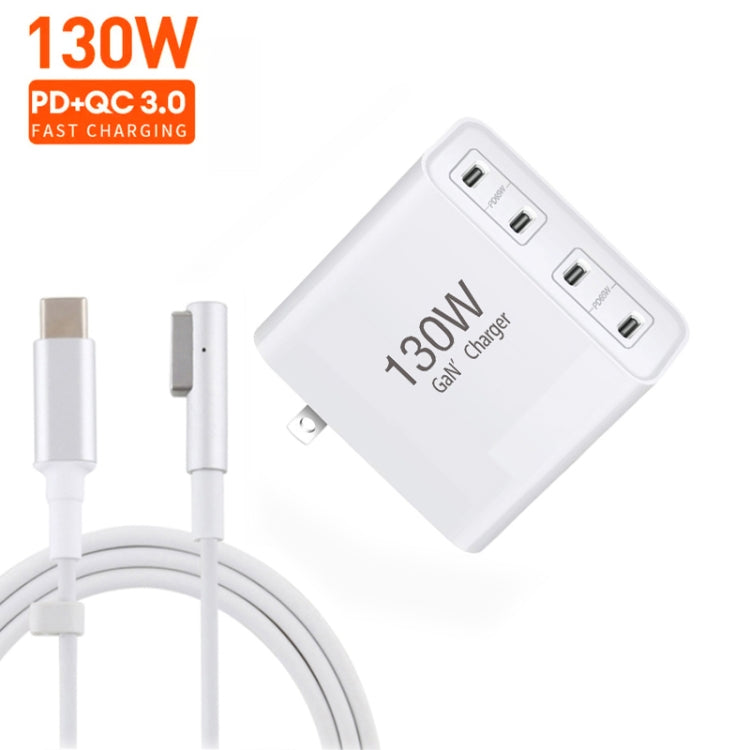 GaN 130W 4-Port USB-C PD65W / PD30W Multi Port Type-C Charger with  1.8m Type-C to MagSafe 1 / L Header Data Cable US / AU Plug - Cable & Adapter by PMC Jewellery | Online Shopping South Africa | PMC Jewellery | Buy Now Pay Later Mobicred