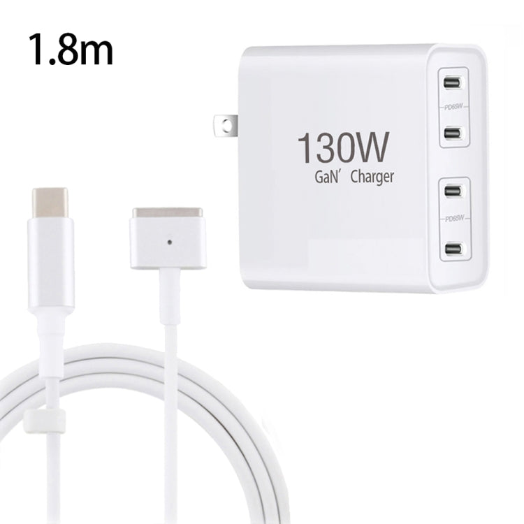 GaN 130W 4-Port USB-C PD65W / PD30W Multi Port Type-C Charger with  1.8m Type-C to MagSafe 2 / T Header Data Cable US Plug - Cable & Adapter by PMC Jewellery | Online Shopping South Africa | PMC Jewellery | Buy Now Pay Later Mobicred
