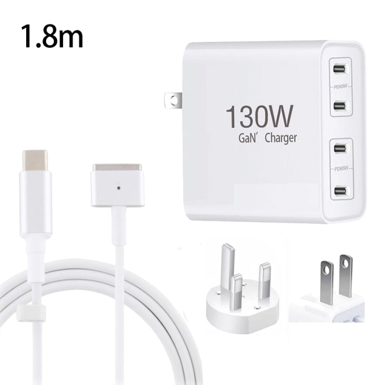GaN 130W 4-Port USB-C PD65W / PD30W Multi Port Type-C Charger with  1.8m Type-C to MagSafe 2 / T Header Data Cable US / UK Plug - Cable & Adapter by PMC Jewellery | Online Shopping South Africa | PMC Jewellery | Buy Now Pay Later Mobicred