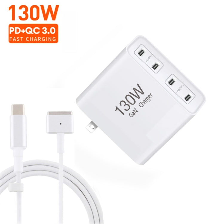 GaN 130W 4-Port USB-C PD65W / PD30W Multi Port Type-C Charger with  1.8m Type-C to MagSafe 2 / T Header Data Cable US / UK Plug - Cable & Adapter by PMC Jewellery | Online Shopping South Africa | PMC Jewellery | Buy Now Pay Later Mobicred
