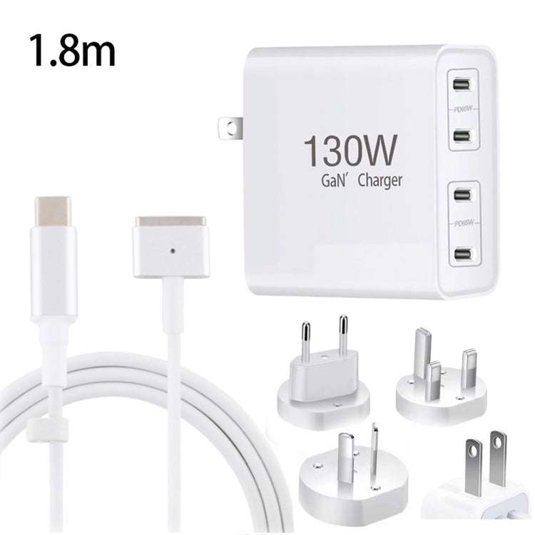 GaN 130W 4-Port USB-C PD65W / PD30W Multi Port Type-C Charger with  1.8m Type-C to MagSafe 2 / T Header Data Cable US / EU / UK / AU Plug - Cable & Adapter by PMC Jewellery | Online Shopping South Africa | PMC Jewellery | Buy Now Pay Later Mobicred