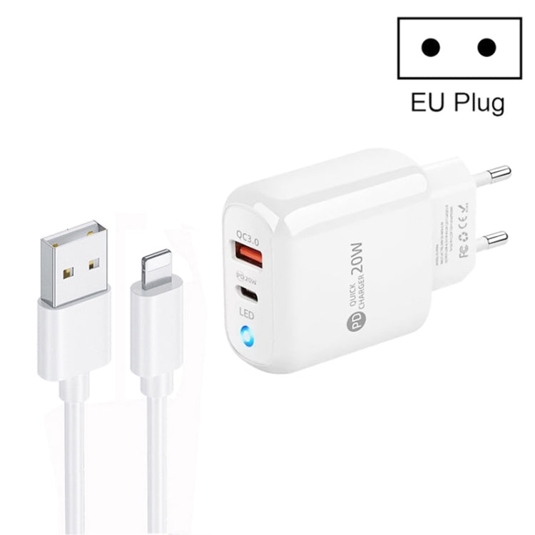 PD04 Type-C + USB Mobile Phone Charger with USB to 8 Pin Cable, EU Plug(White) - free shipping - PMC Jewellery - Order now!