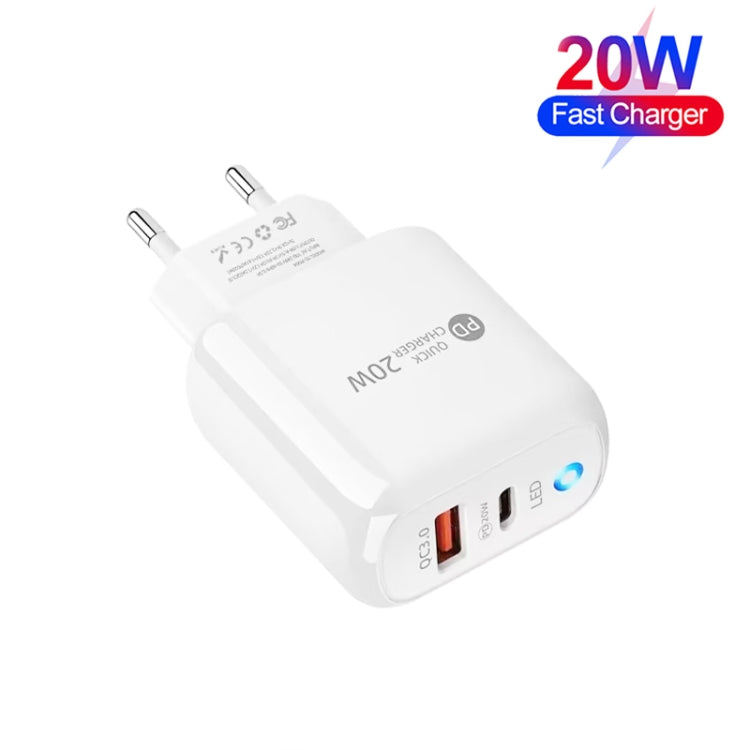 PD04 Type-C + USB Mobile Phone Charger with USB to 8 Pin Cable, EU Plug(White) - free shipping - PMC Jewellery - Order now!