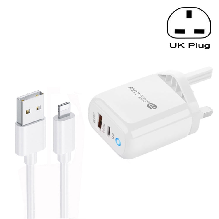 PD04 Type-C + USB Mobile Phone Charger with USB to 8 Pin Cable, UK Plug(White) - free shipping - PMC Jewellery - Order now!