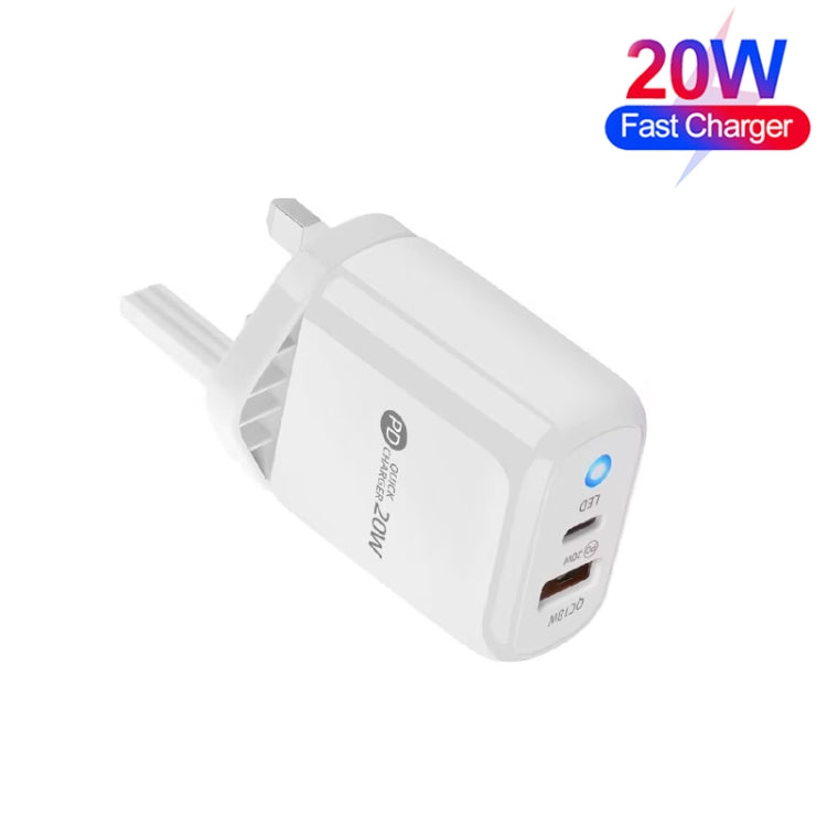 PD04 Type-C + USB Mobile Phone Charger with USB to 8 Pin Cable, UK Plug(White) - free shipping - PMC Jewellery - Order now!