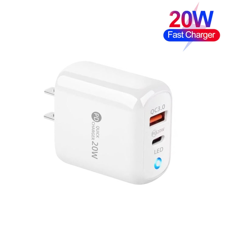 PD04 Type-C + USB Mobile Phone Charger with Type-C to 8 Pin Cable, US Plug(White) - free shipping - PMC Jewellery - Order now!