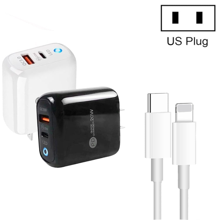 PD04 Type-C + USB Mobile Phone Charger with Type-C to 8 Pin Cable, US Plug(White) - free shipping - PMC Jewellery - Order now!