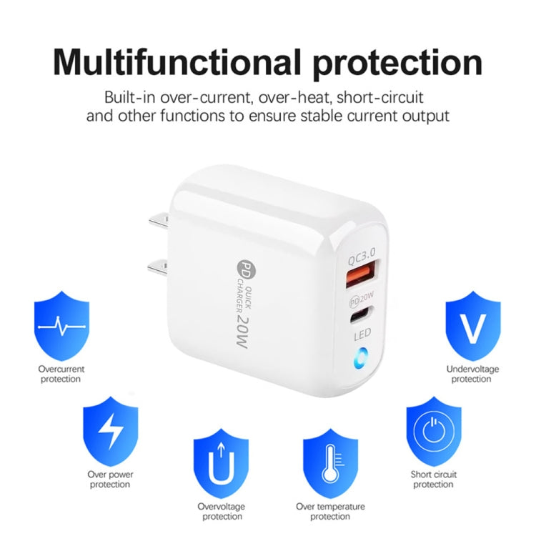 PD04 Type-C + USB Mobile Phone Charger with Type-C to 8 Pin Cable, US Plug(White) - free shipping - PMC Jewellery - Order now!