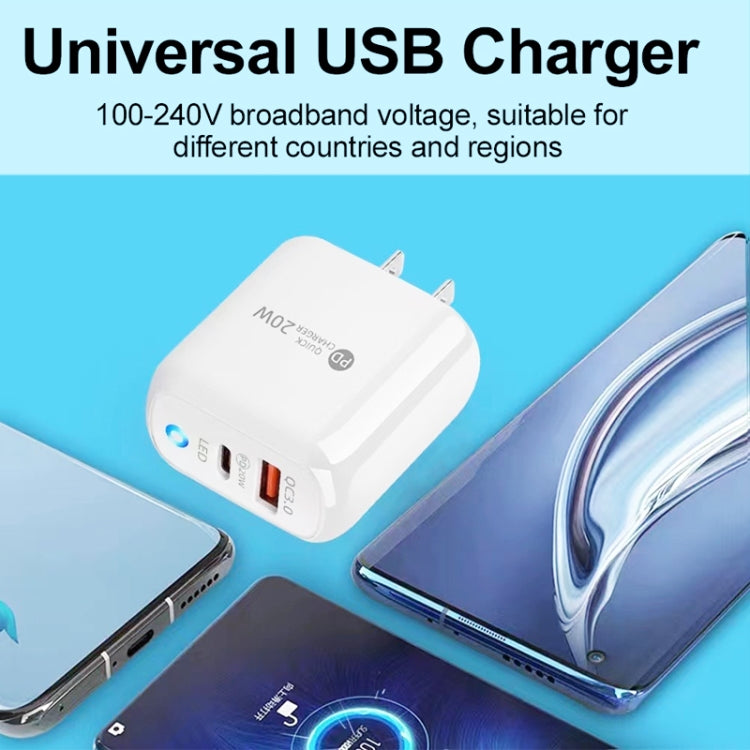 PD04 Type-C + USB Mobile Phone Charger with Type-C to 8 Pin Cable, US Plug(White) - free shipping - PMC Jewellery - Order now!