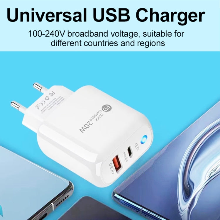PD04 Type-C + USB Mobile Phone Charger with Type-C to 8 Pin Cable, EU Plug(White) - free shipping - PMC Jewellery - Order now!