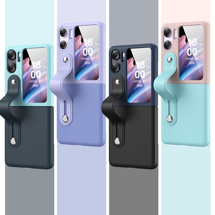 For OPPO Find N2 Flip Skin Color Contrast Wrist Strap Bracket Folding Phone Case(Ice Blue+Pink) - Find N2 Flip Cases by PMC TechLife | Online Shopping South Africa | PMC TechLife | Buy Now Pay Later Mobicred