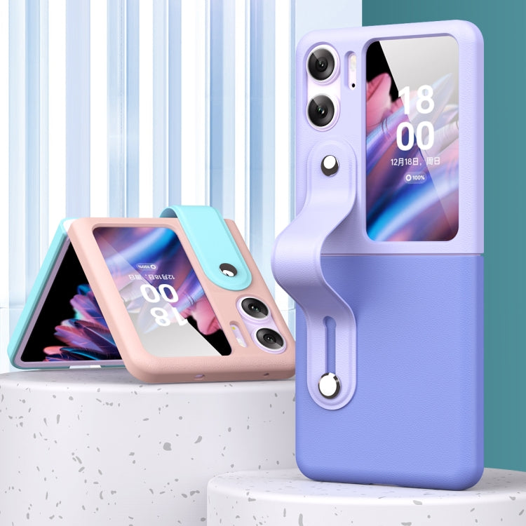 For OPPO Find N2 Flip Skin Color Contrast Wrist Strap Bracket Folding Phone Case(Ice Blue+Pink) - Find N2 Flip Cases by PMC TechLife | Online Shopping South Africa | PMC TechLife | Buy Now Pay Later Mobicred