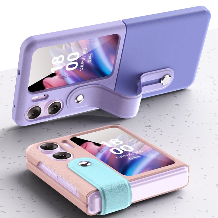 For OPPO Find N2 Flip Skin Color Contrast Wrist Strap Bracket Folding Phone Case(Ice Blue+Pink) - Find N2 Flip Cases by PMC TechLife | Online Shopping South Africa | PMC TechLife | Buy Now Pay Later Mobicred