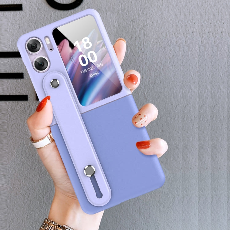 For OPPO Find N2 Flip Skin Color Contrast Wrist Strap Bracket Folding Phone Case(Ice Blue+Pink) - Find N2 Flip Cases by PMC TechLife | Online Shopping South Africa | PMC TechLife | Buy Now Pay Later Mobicred