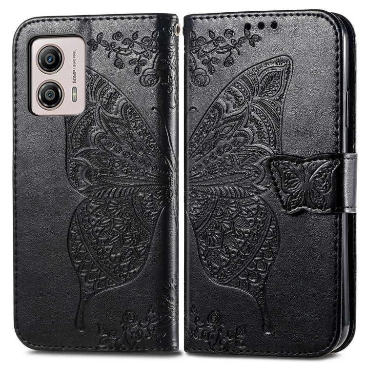 For Motorola Moto E13 Butterfly Love Flower Embossed Flip Leather Phone Case(Black) - Motorola Cases by PMC TechLife | Online Shopping South Africa | PMC TechLife | Buy Now Pay Later Mobicred