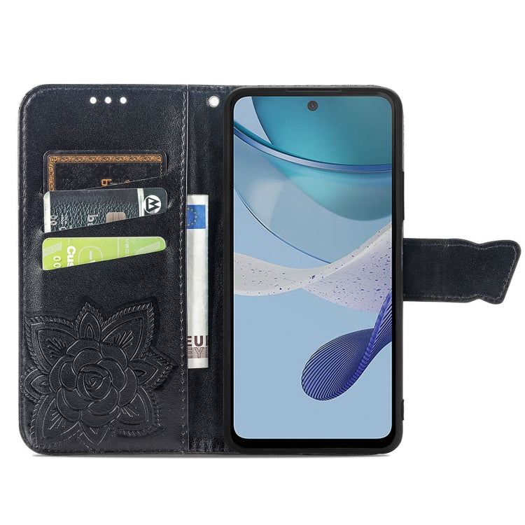 For Motorola Moto E13 Butterfly Love Flower Embossed Flip Leather Phone Case(Black) - Motorola Cases by PMC TechLife | Online Shopping South Africa | PMC TechLife | Buy Now Pay Later Mobicred