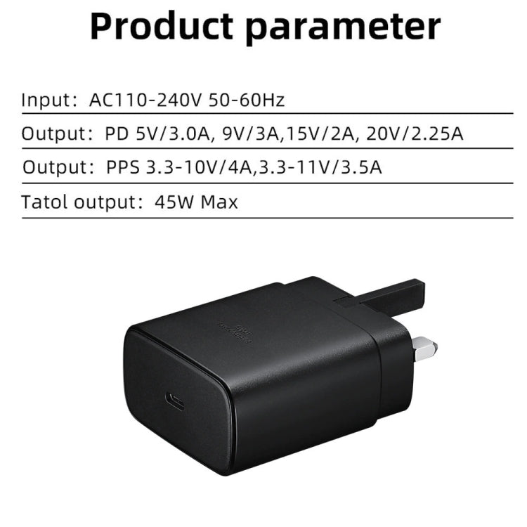 M135 45W USB-C / Type-C Port Fast Charger with 5A Type-C to Type-C Cable, UK Plug(Black) - USB Charger by PMC TechLife | Online Shopping South Africa | PMC TechLife | Buy Now Pay Later Mobicred