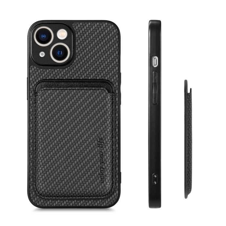 For iPhone 14 Carbon Fiber Leather Card Magsafe Magnetic Phone Case(Black) - iPhone 14 Cases by PMC TechLife | Online Shopping South Africa | PMC TechLife