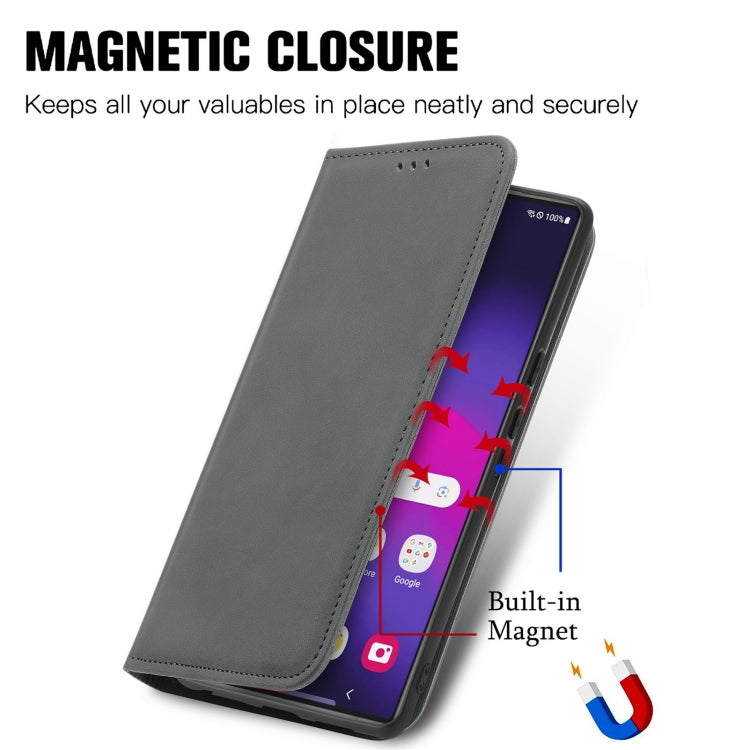 For Samsung Galaxy S24 Ultra 5G Retro Skin Feel Magnetic Leather Phone Case(Gray) - Galaxy S24 Ultra 5G Cases by PMC TechLife | Online Shopping South Africa | PMC TechLife