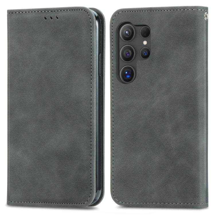 For Samsung Galaxy S25 Ultra 5G Retro Skin Feel Magnetic Leather Phone Case(Gray) - Galaxy S25 Ultra 5G Cases by PMC Jewellery | Online Shopping South Africa | PMC Jewellery | Buy Now Pay Later Mobicred
