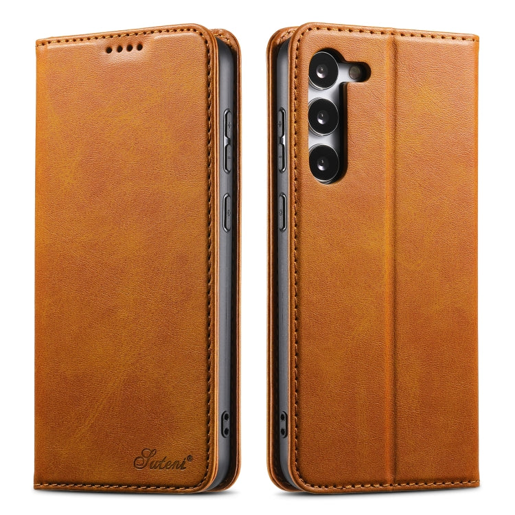 For Samsung Galaxy S24+ 5G Suteni Calf Texture Horizontal Flip Leather Phone Case(Khaki) - free shipping - PMC Jewellery - Order now!