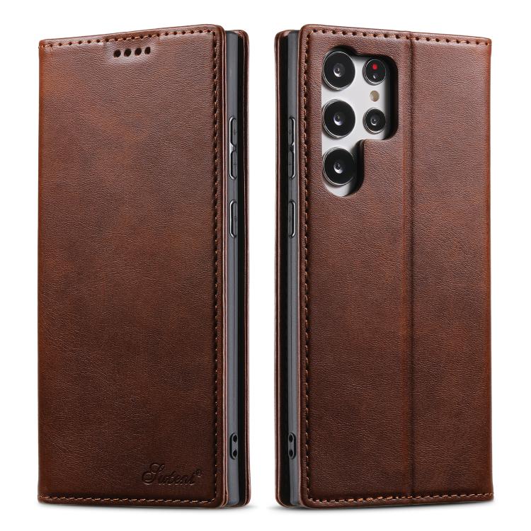 For Samsung Galaxy S25 Ultra 5G Suteni Calf Texture Horizontal Flip Leather Phone Case(Brown) - Galaxy S25 Ultra 5G Cases by Suteni | Online Shopping South Africa | PMC TechLife | Buy Now Pay Later Mobicred