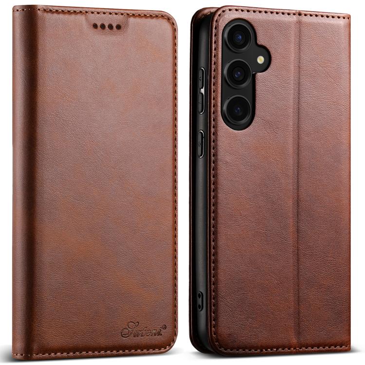 For Samsung Galaxy S25 5G Suteni Calf Texture Horizontal Flip Leather Phone Case(Brown) - Galaxy S25 5G Cases by Suteni | Online Shopping South Africa | PMC TechLife | Buy Now Pay Later Mobicred