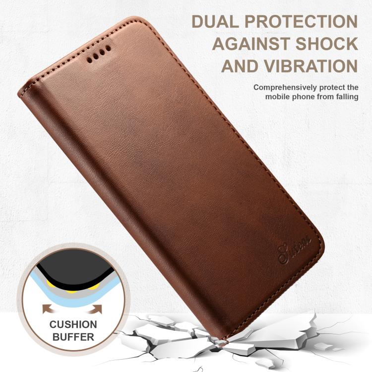 For Samsung Galaxy S25 5G Suteni Calf Texture Horizontal Flip Leather Phone Case(Brown) - Galaxy S25 5G Cases by Suteni | Online Shopping South Africa | PMC TechLife | Buy Now Pay Later Mobicred