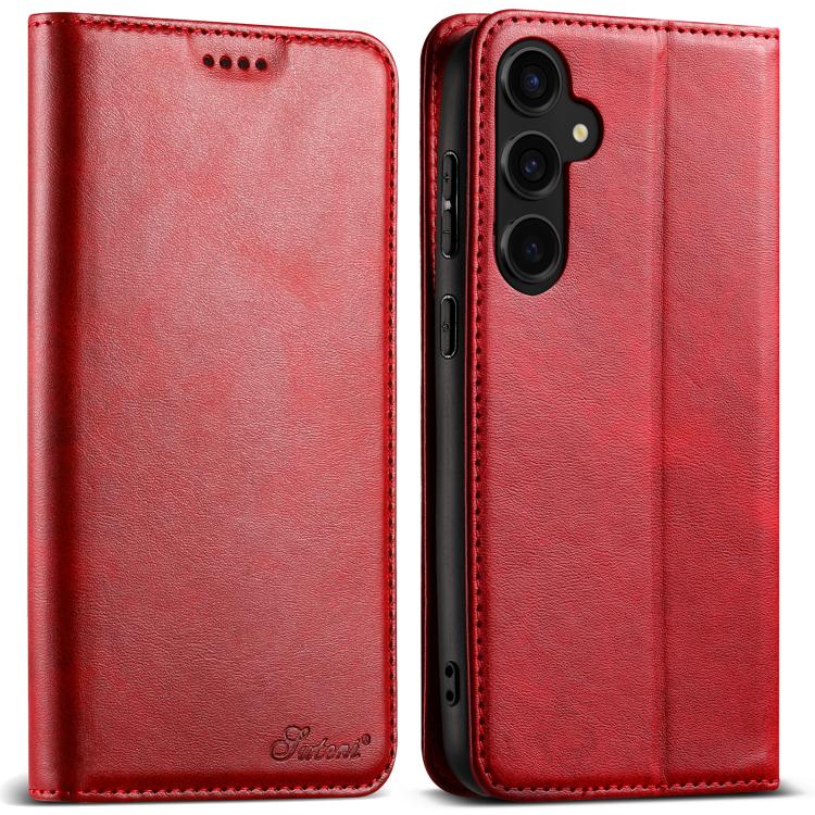For Samsung Galaxy S25 5G Suteni Calf Texture Horizontal Flip Leather Phone Case(Red) - Galaxy S25 5G Cases by Suteni | Online Shopping South Africa | PMC TechLife | Buy Now Pay Later Mobicred