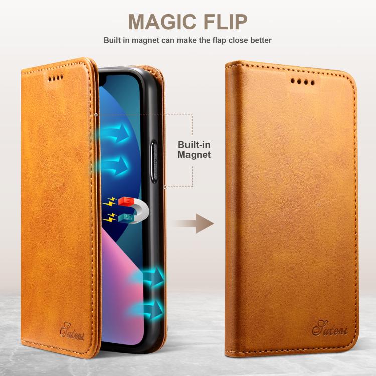 For Samsung Galaxy S25 5G Suteni Calf Texture Horizontal Flip Leather Phone Case(Khaki) - Galaxy S25 5G Cases by Suteni | Online Shopping South Africa | PMC TechLife | Buy Now Pay Later Mobicred