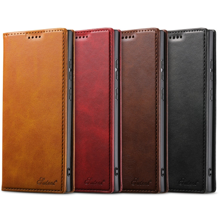 For Samsung Galaxy S25 5G Suteni Calf Texture Horizontal Flip Leather Phone Case(Red) - Galaxy S25 5G Cases by Suteni | Online Shopping South Africa | PMC TechLife | Buy Now Pay Later Mobicred