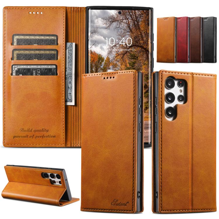 For Samsung Galaxy S25 5G Suteni Calf Texture Horizontal Flip Leather Phone Case(Brown) - Galaxy S25 5G Cases by Suteni | Online Shopping South Africa | PMC TechLife | Buy Now Pay Later Mobicred