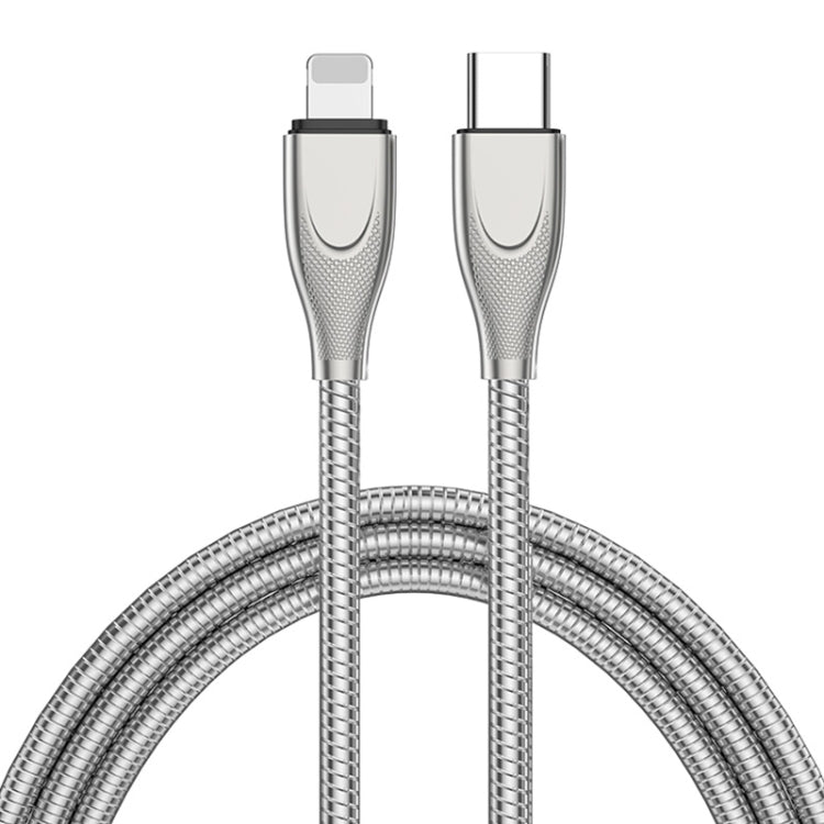ENKAY ENK-CB128 PD 27W Type-C to 8 Pin Carbon Steel Hose Spring Fast Charging Data Cable, Length:2m(Silver) - free shipping - PMC Jewellery - Order now!