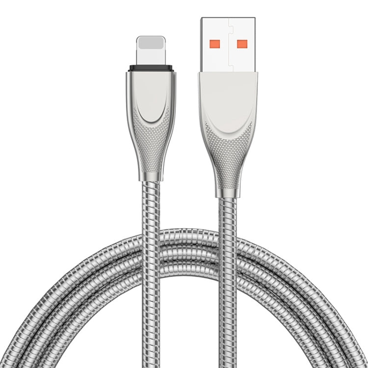 ENKAY ENK-CB131 USB to 8 Pin Carbon Steel Hose Spring 2.4A Fast Charging Data Cable, Length:2m(Silver) - free shipping - PMC Jewellery - Order now!