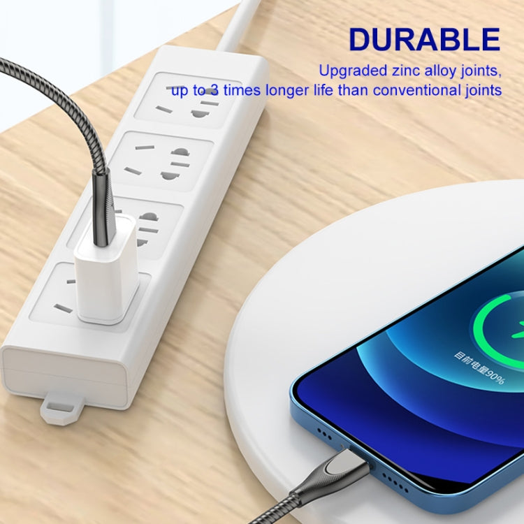 ENKAY ENK-CB131 USB to 8 Pin Carbon Steel Hose Spring 2.4A Fast Charging Data Cable, Length:2m(Silver) - free shipping - PMC Jewellery - Order now!