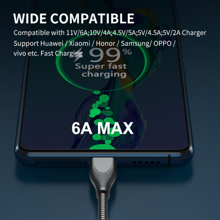 ENKAY ENK-CB132 USB to USB-C / Type-C Carbon Steel Hose Spring 6A Supper Fast Charging Data Cable, Length:2m(Silver) - USB-C & Type-C Cable by ENKAY | Online Shopping South Africa | PMC TechLife | Buy Now Pay Later Mobicred