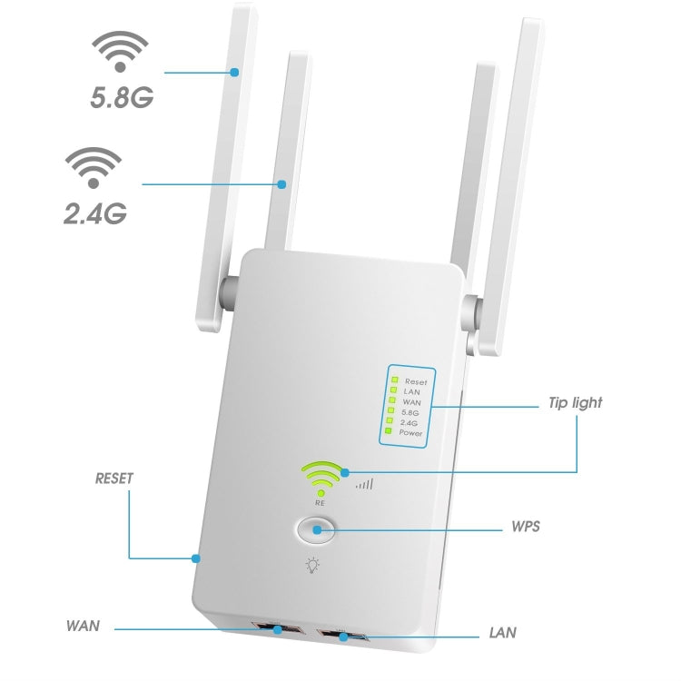 U6 5Ghz Wireless WiFi Repeater 1200Mbps Router Wifi Booster 2.4G Long Range Extender(US Plug) - free shipping - PMC Jewellery - Order now!