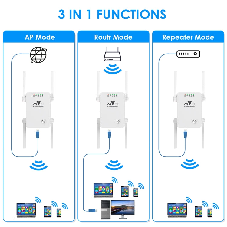 U8 300Mbps Wireless WiFi Repeater Extender Router Wi-Fi Signal Amplifier WiFi Booster(US Plug) - Broadband Amplifiers by PMC TechLife | Online Shopping South Africa | PMC TechLife