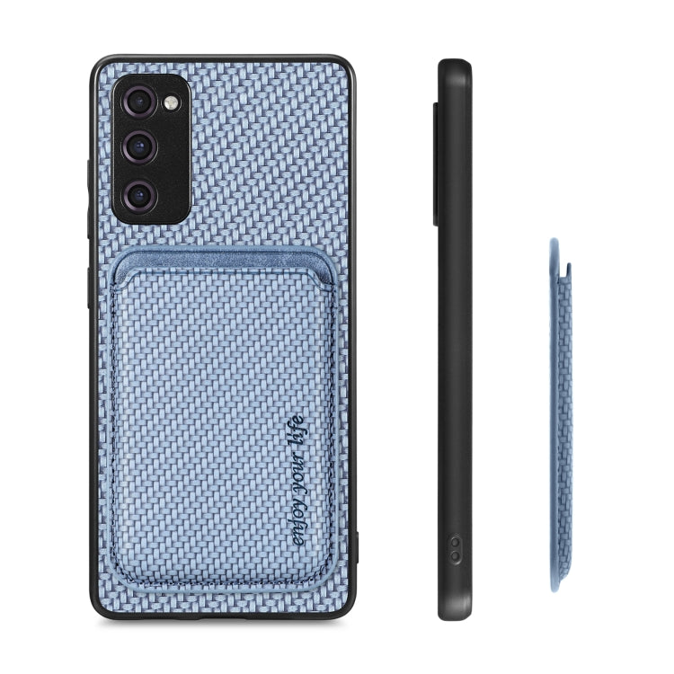 For Samsung Galaxy S20 FE Carbon Fiber Leather Card Magsafe Magnetic Phone Case(Blue) - Galaxy S20 FE Cases by PMC TechLife | Online Shopping South Africa | PMC TechLife