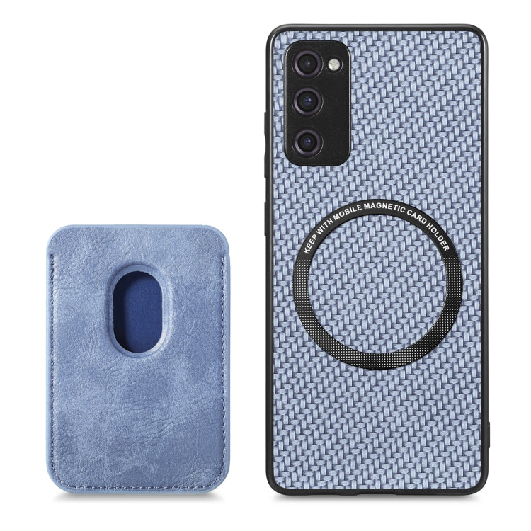 For Samsung Galaxy S20 FE Carbon Fiber Leather Card Magsafe Magnetic Phone Case(Blue) - Galaxy S20 FE Cases by PMC TechLife | Online Shopping South Africa | PMC TechLife